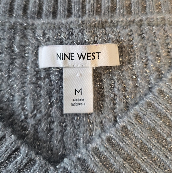 Nine West Light Blue Metallic Long Sleeve Tunic Sweater M - Picture 6 of 8